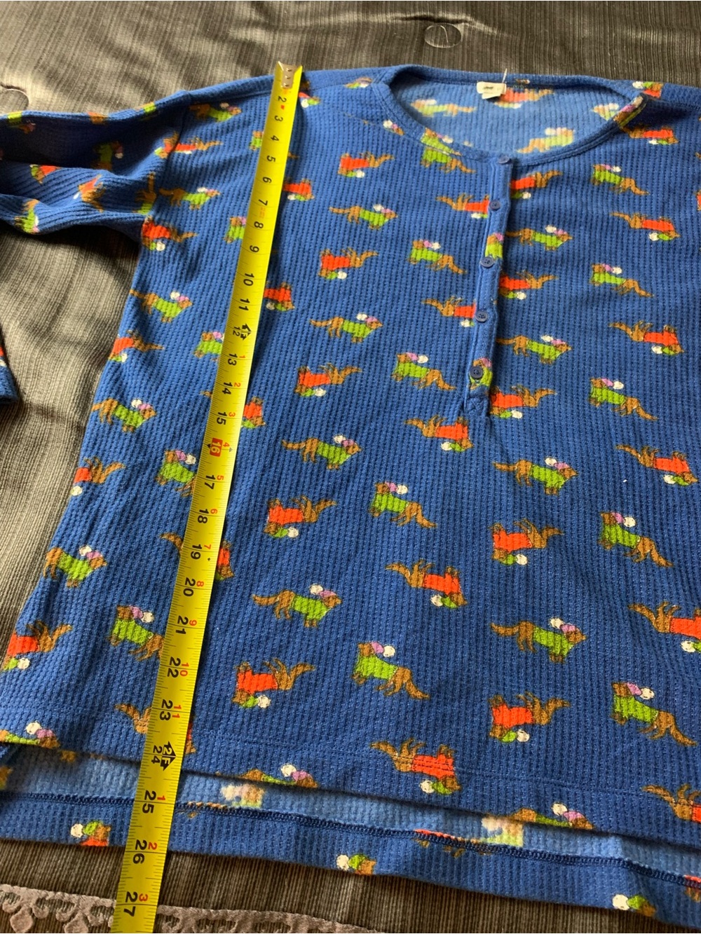 Aerie Thermal Waffle Knit Dachshund Dog Print Pajama Set Blue - Picture 12 of 16